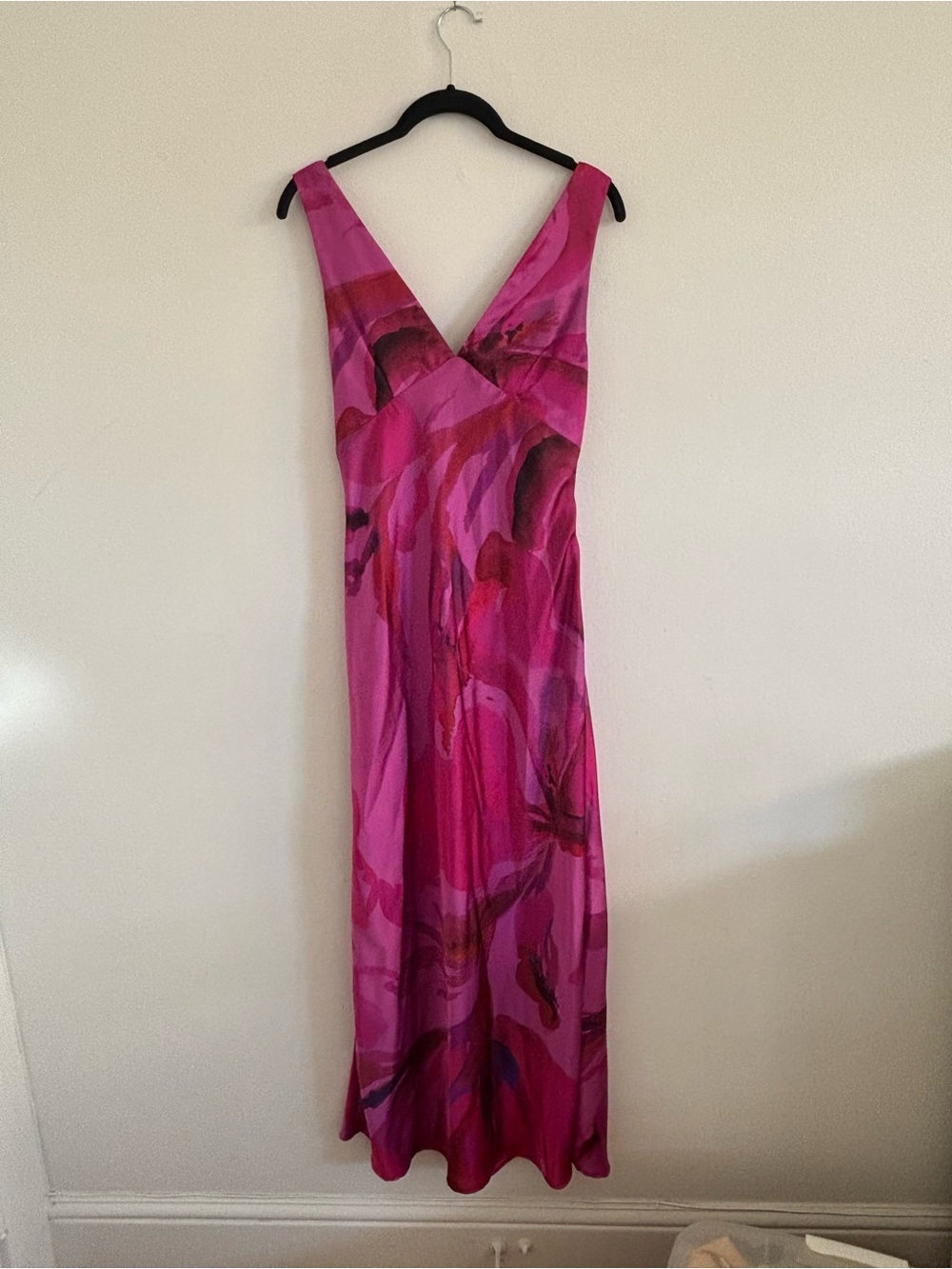 Zara Fuchsia and Magenta Abstract V-Neck Maxi Dress